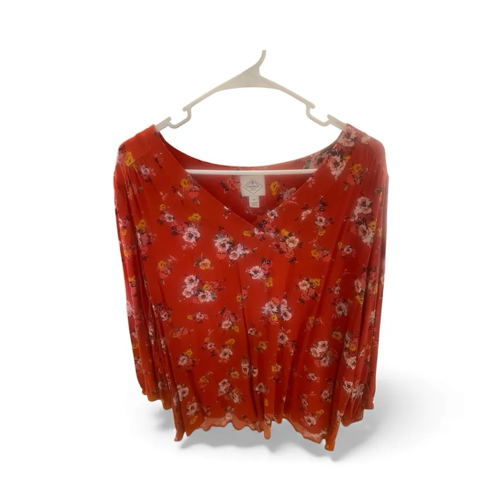 St. John's Bay Floral V-Neck Blouse - Red - Image 3