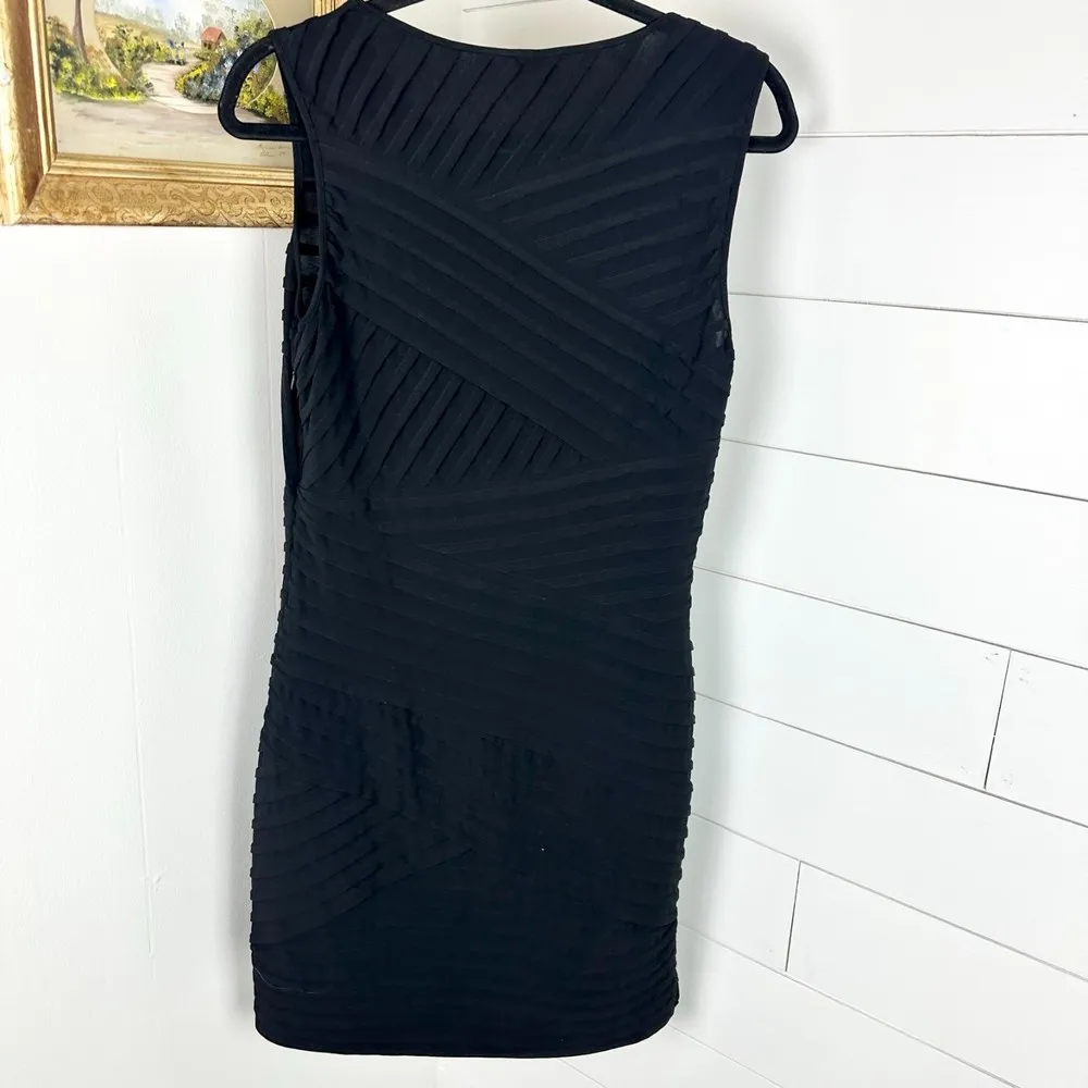 Calvin Klein Sleeveless Sheath Dress Black Size 12 Bandage Pleats Stretch Jersey - Image 3