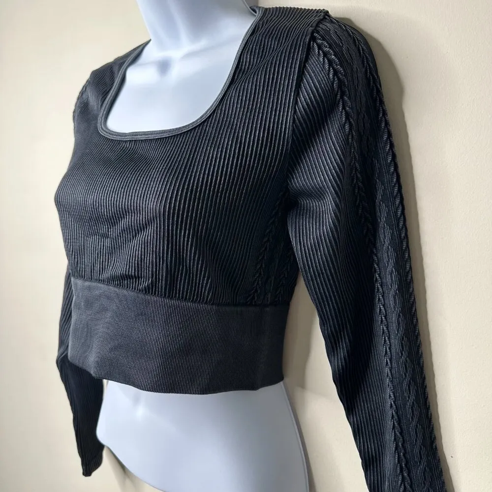 NEW OFFLINE By Aerie Black Big Chill Seamless Long Sleeve T-Shirt Women's Medium - Image 4