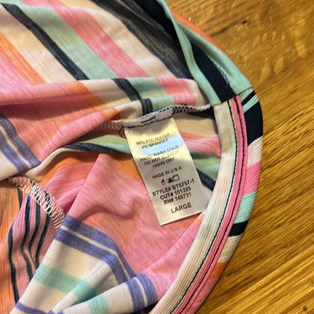 Swank Backless Stretch Stripe Pink Orange Green Crop Shirt Top Women Large - Image 10