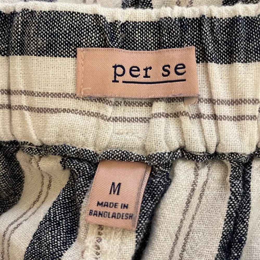 Women’s Per Se linen blend wide leg white and blue striped pants Medium - Image 3