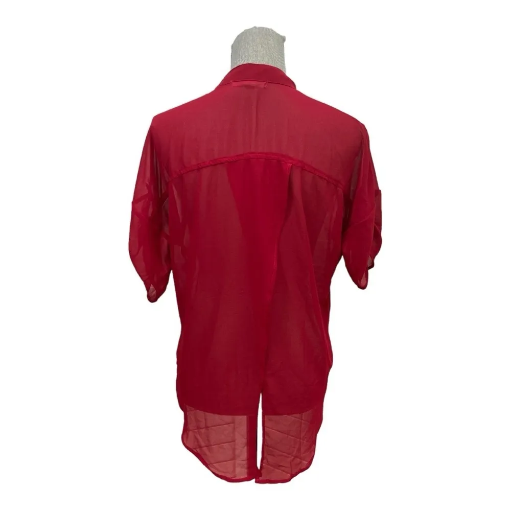 Excuse me Miss Womens Red Sheer Button down Sheer Career Work
Blouse Sz L Size L - Image 3
