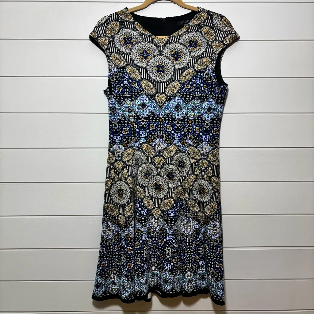 Adorne Naya Scuba Dress in Blue and‎ Golden Yellow Fit and Flare Size 10 - Image 2