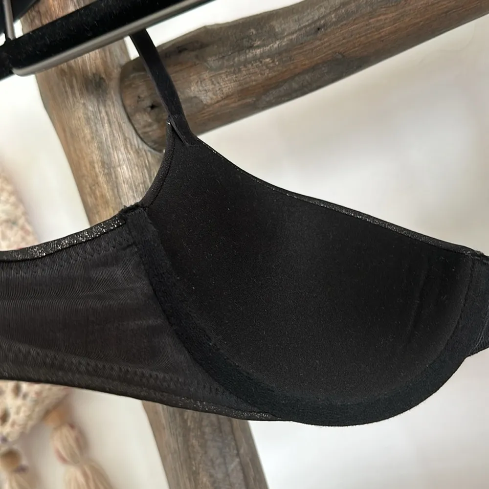 Victoria’s Secret Bra Plunge Push Up Gold Glitter Press Underwire Black Sz 34A - Image 6