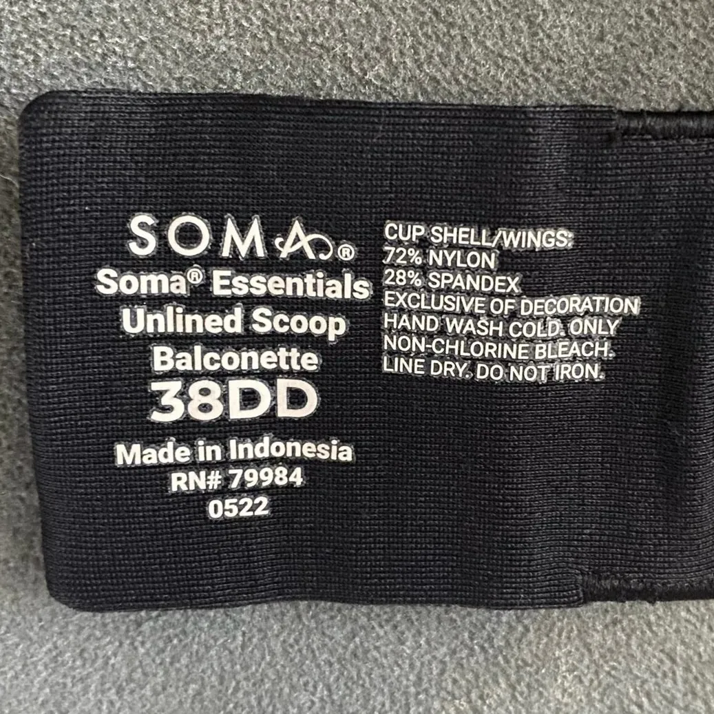 Soma Size 38DD Essentials Unlined Scoop Balconette Bra Underwire Black - Image 4