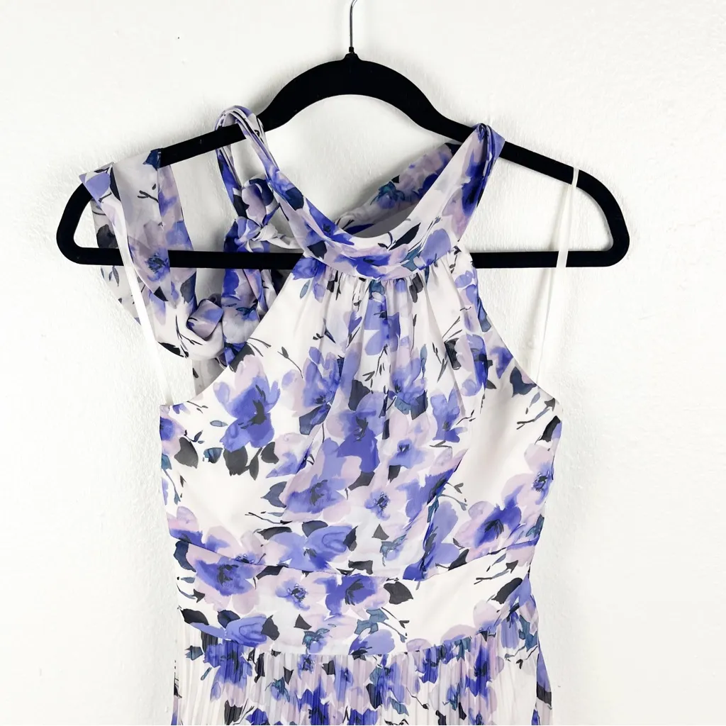 ELIZA J Chiffon Floral Print Halter Tie Pleated Maxi Dress, Size 2 - Image 6