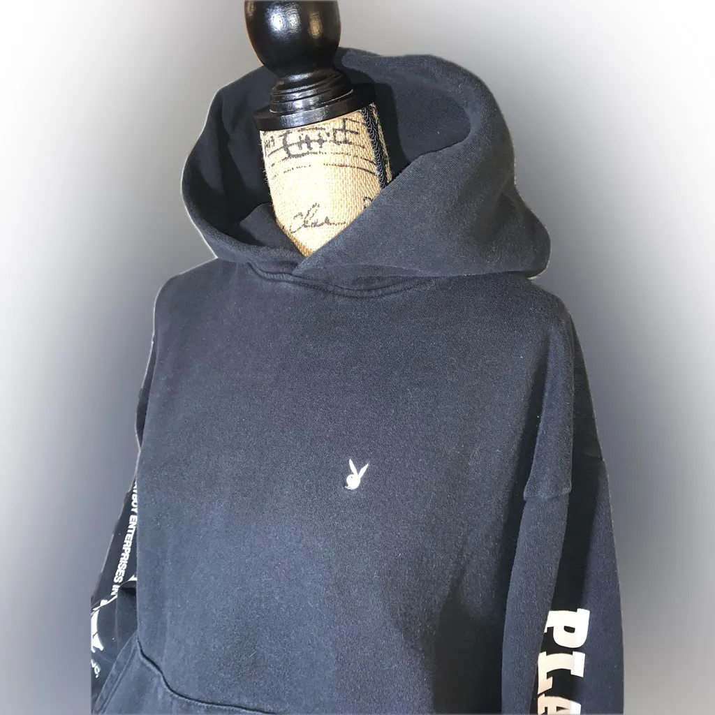 PLAYBOY Bunny Black Oversized Baggy Cozy Comfy Hoodie Logo Sleeves L - Image 3