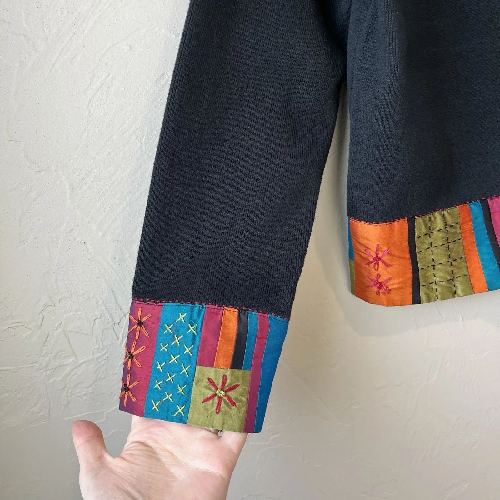 icelandic design sweater Cardigan Y2K Patchwork Cotton Silk Grandma L Whimsigoth Size L - Image 3