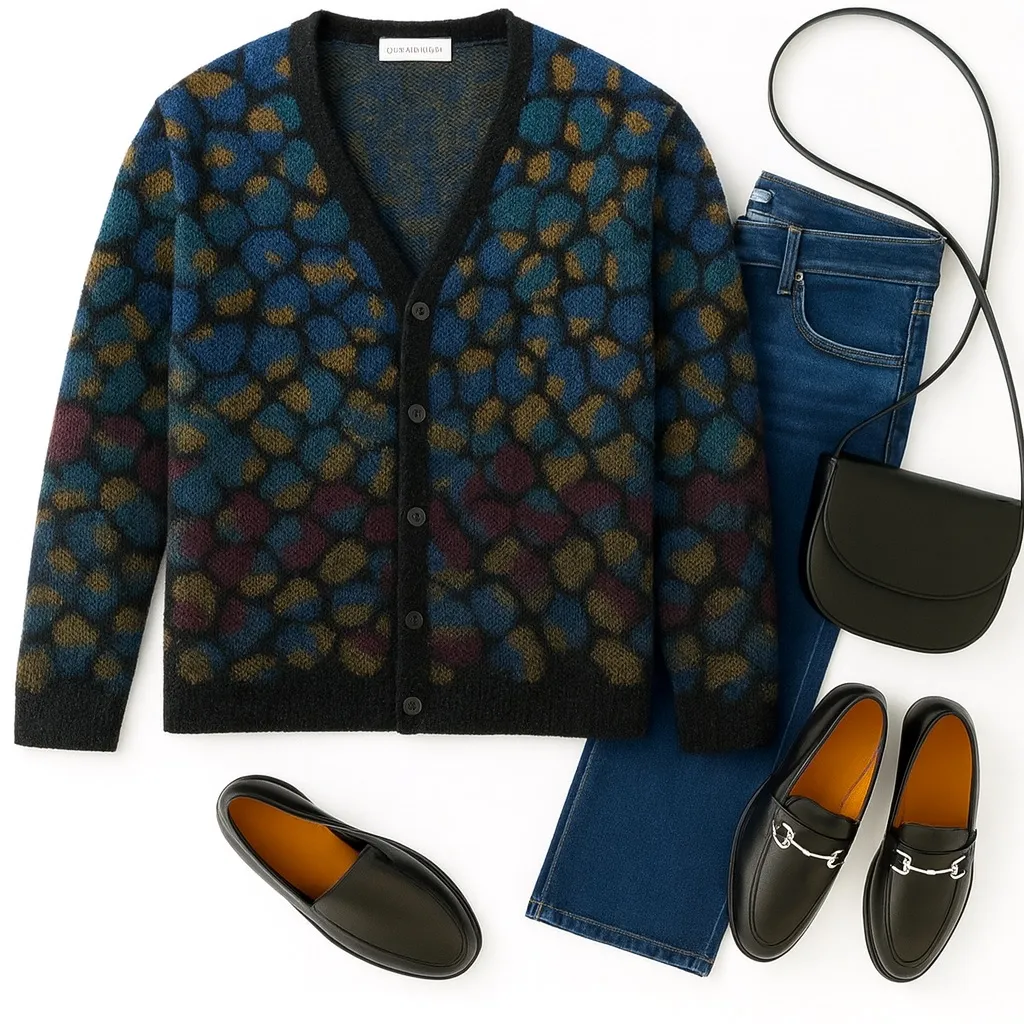 Marcazzani Made In Italy Wool Cardigan XXL Ombre Leopard Knit Quiet Luxury EUC Black - Image 12