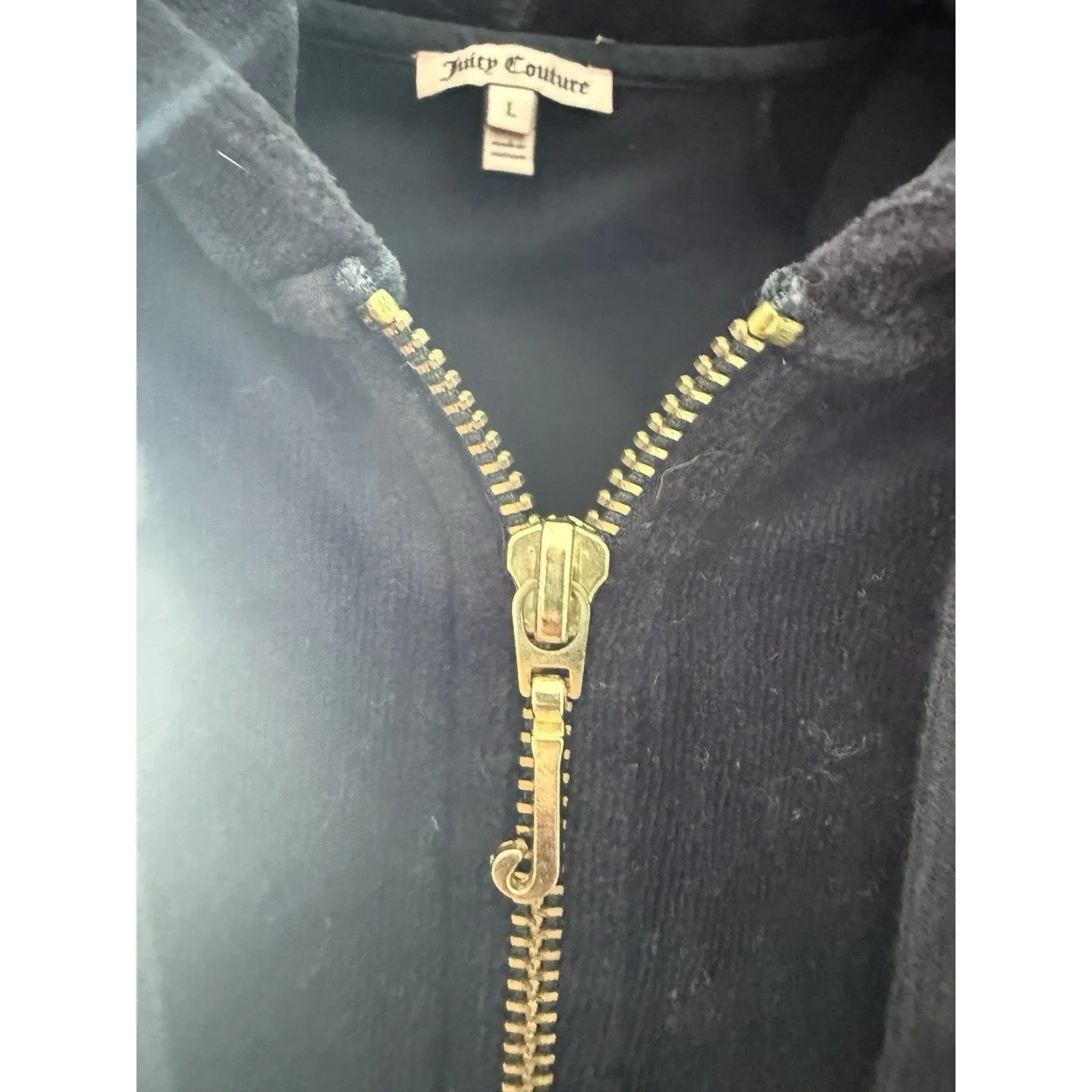 Juicy Couture Velour Track Jacket Womens Large Blue Full Zip Hoodie Velvet Y2K - Image 4