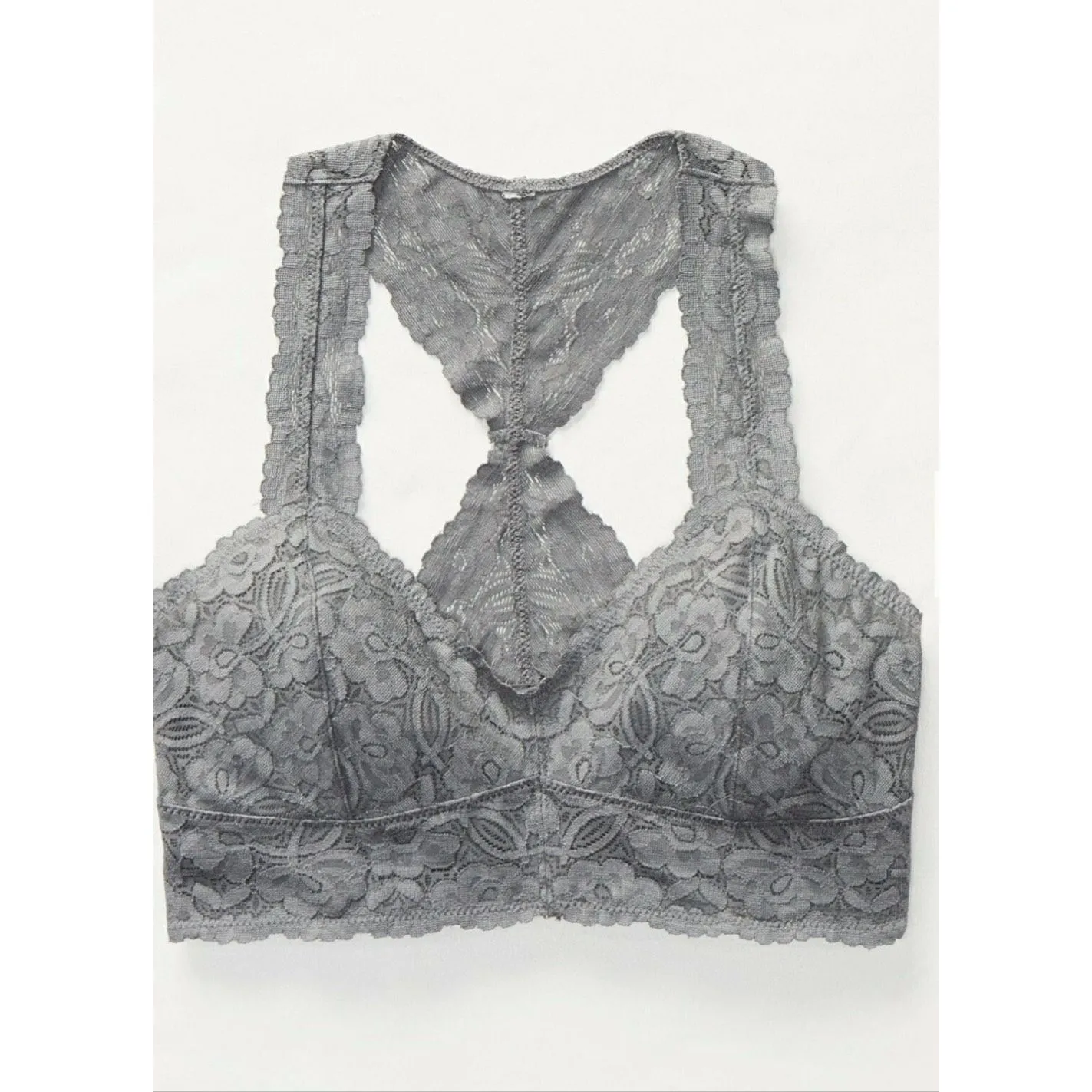 NWT Free People Intimates Galloon Lace RacerBack Bra Graphite Gray, Small - Image 9