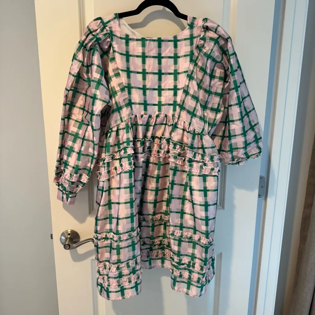 Dream Sister Jane Stuck at Sea Pink Green Plaid Dress | S - Image 7