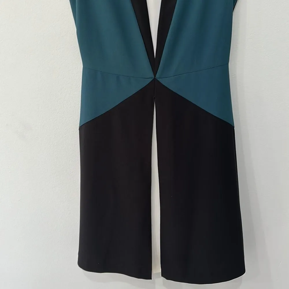 Women's Black White Blue Crew Neck Short Sleeve Midi Dress Sz Small - Image 4