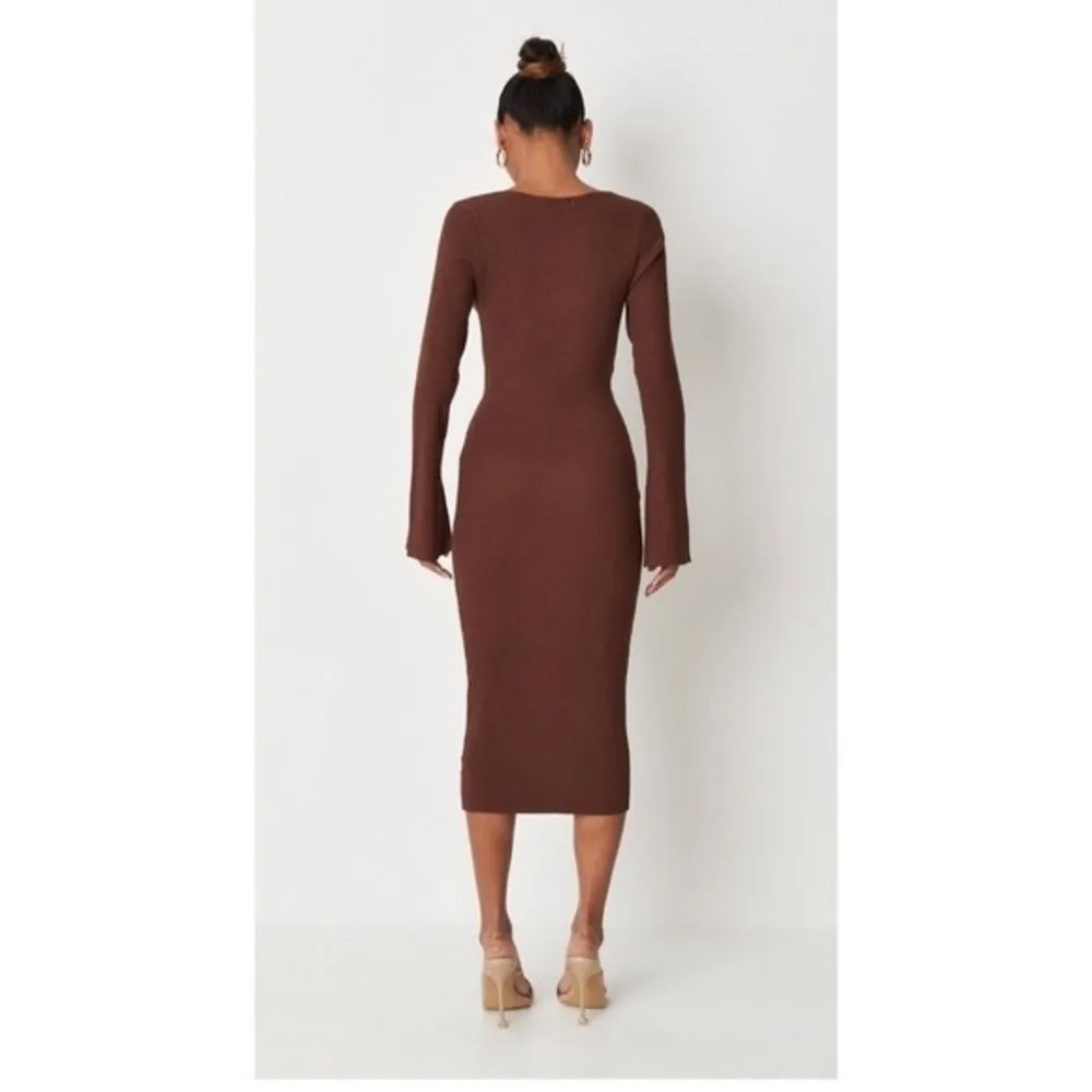 Missguided petite chocolate bra cut out rib knit midi dress - Image 3
