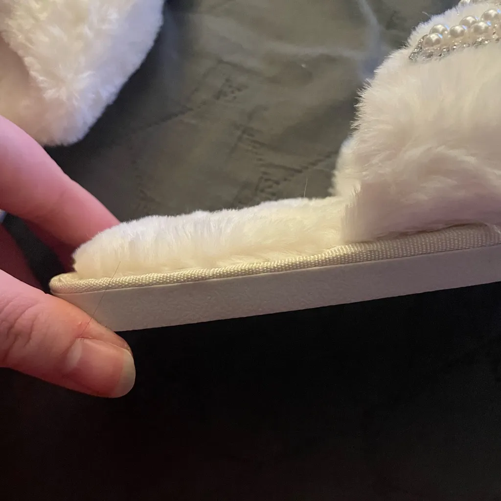 New Bridal Faux Fur Slippers with Rhinestone Letters Silver Size undefined - Image 7