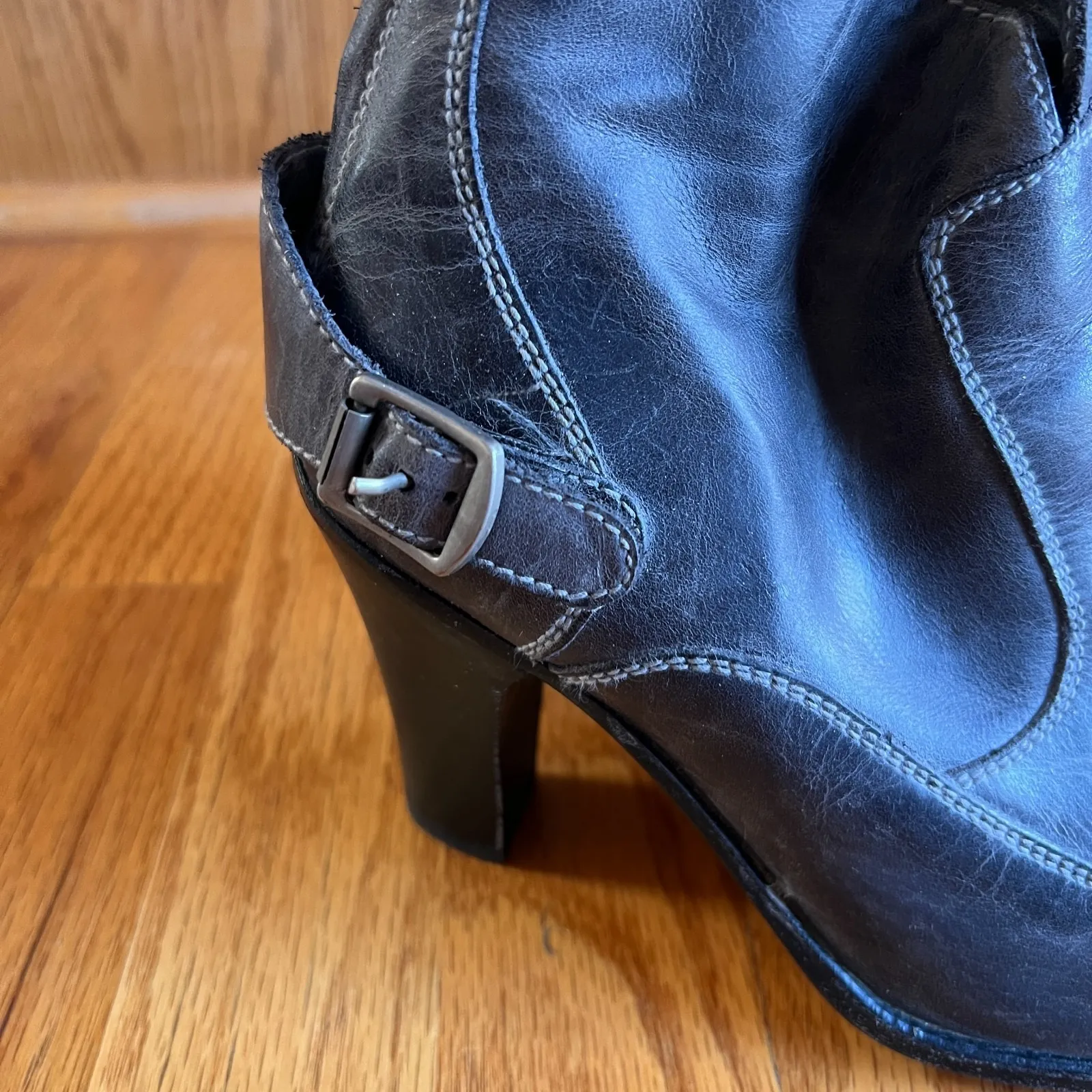 BED STU Womens Leather Ankle Boots Gray Size 36 Y2K Menswear Indie Buckle Heel - Image 6