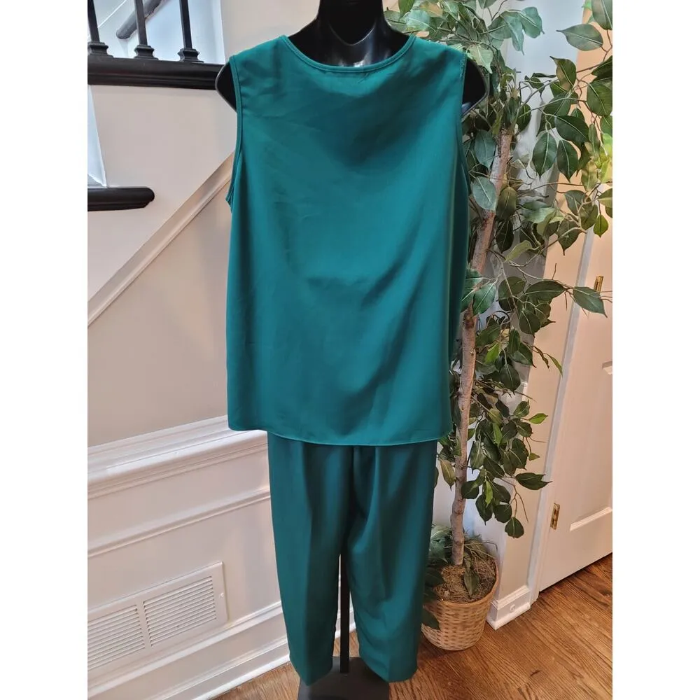 Maggie Sweet 3 Piece Suit Women's Medium Green Floral Long Sleeve Straight Leg - Image 16