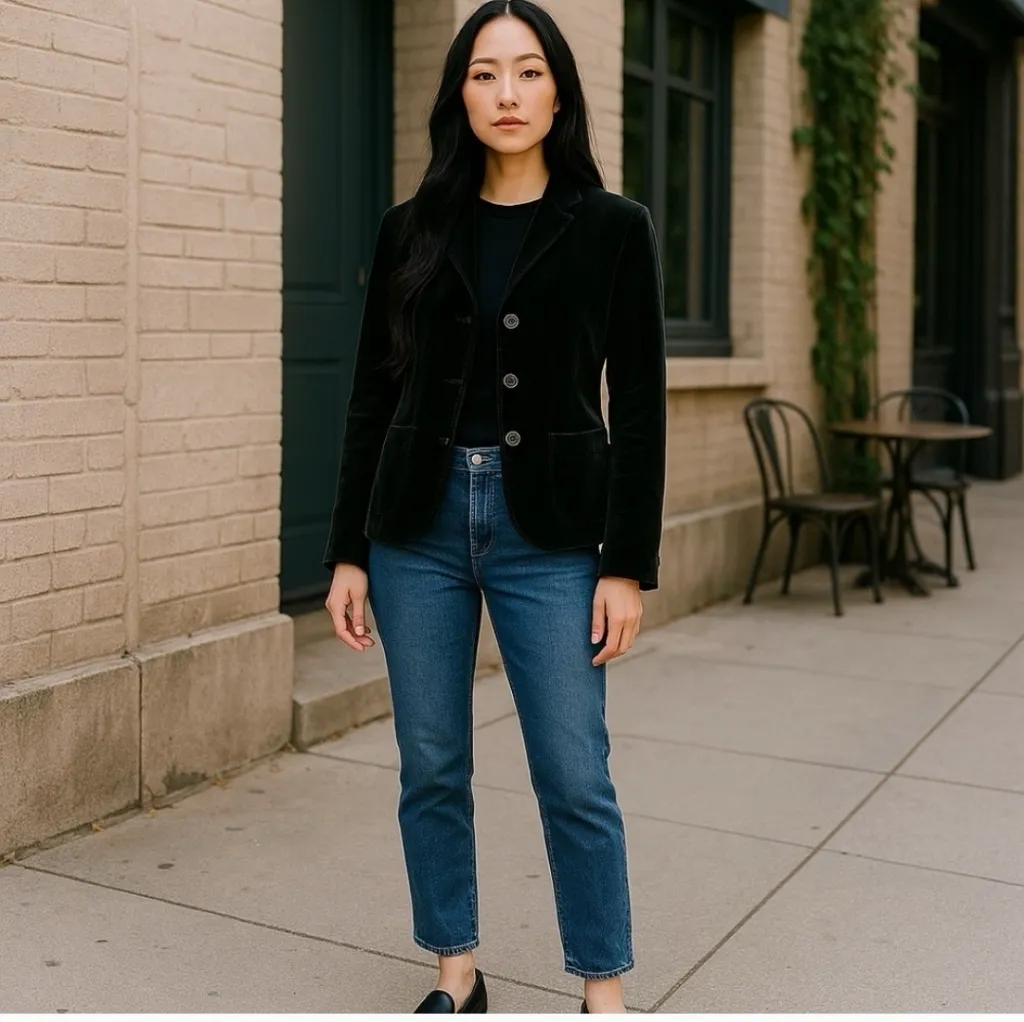 J. Crew women blazer Black velvet sz 6 2 buttons preppy academia schoolboy - Image 12