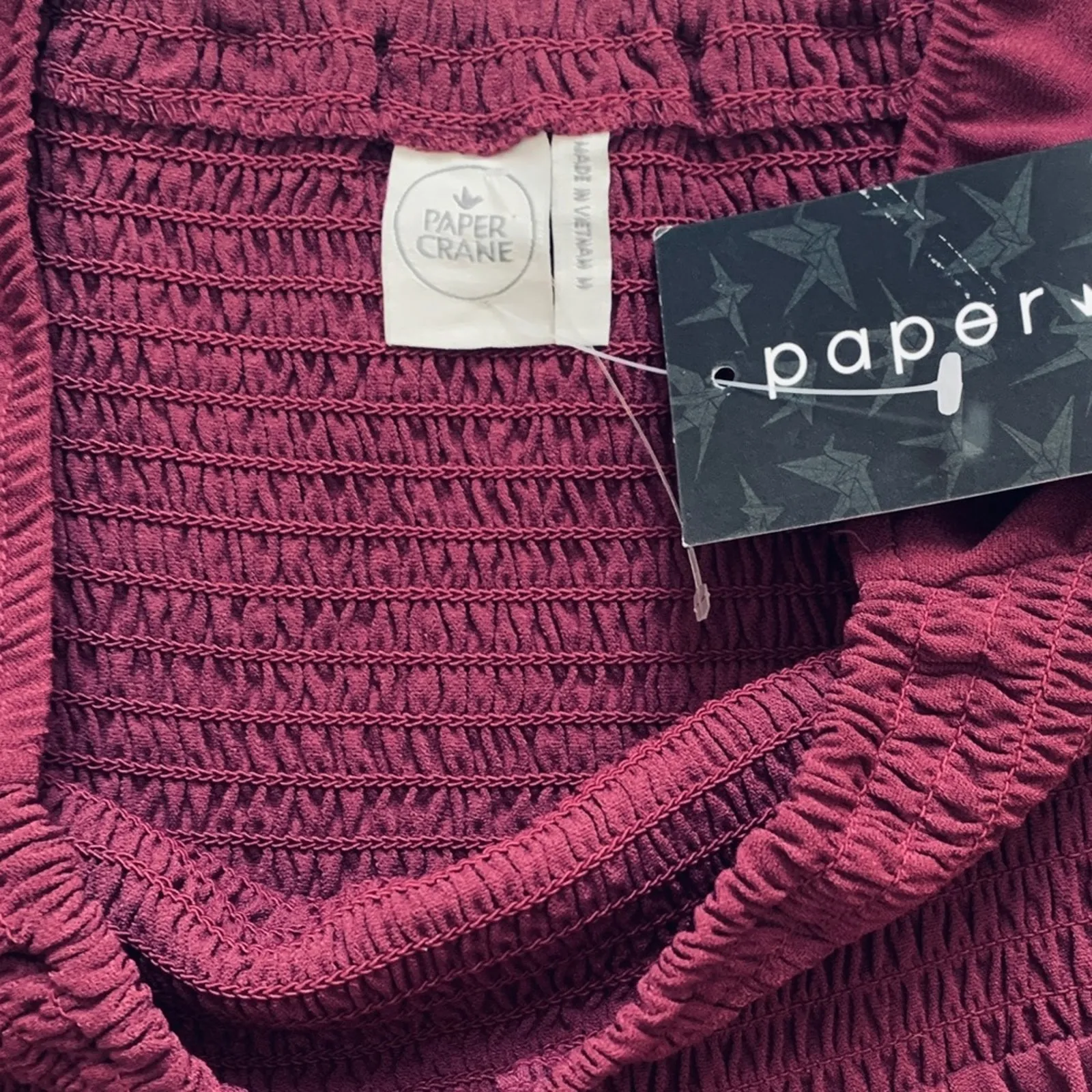 Paper Crane Top Berry Purple Smocked Baby Doll Long Sleeve Blouse Top Medium NEW - Image 8