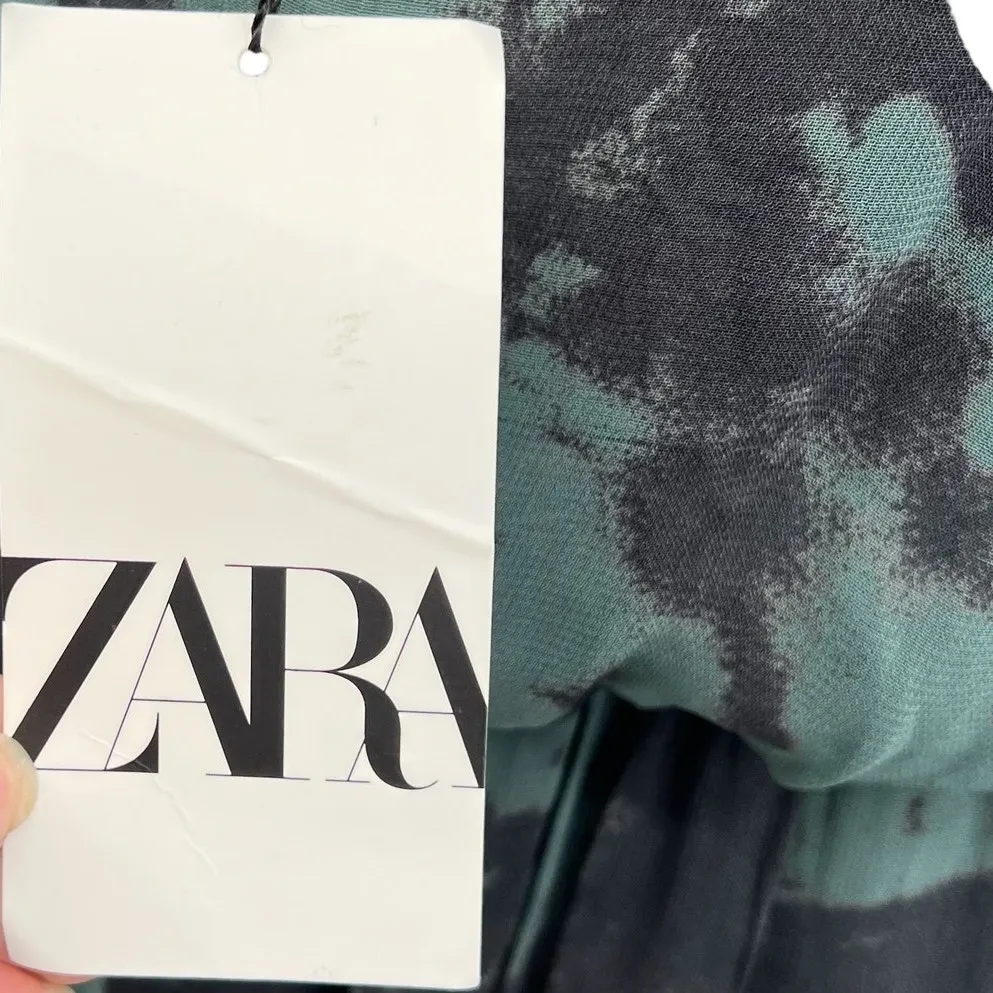 Zara Maxi Dress Tie Dye Printed Chiffon‎ Beaded Straps Green Size Small - Image 14