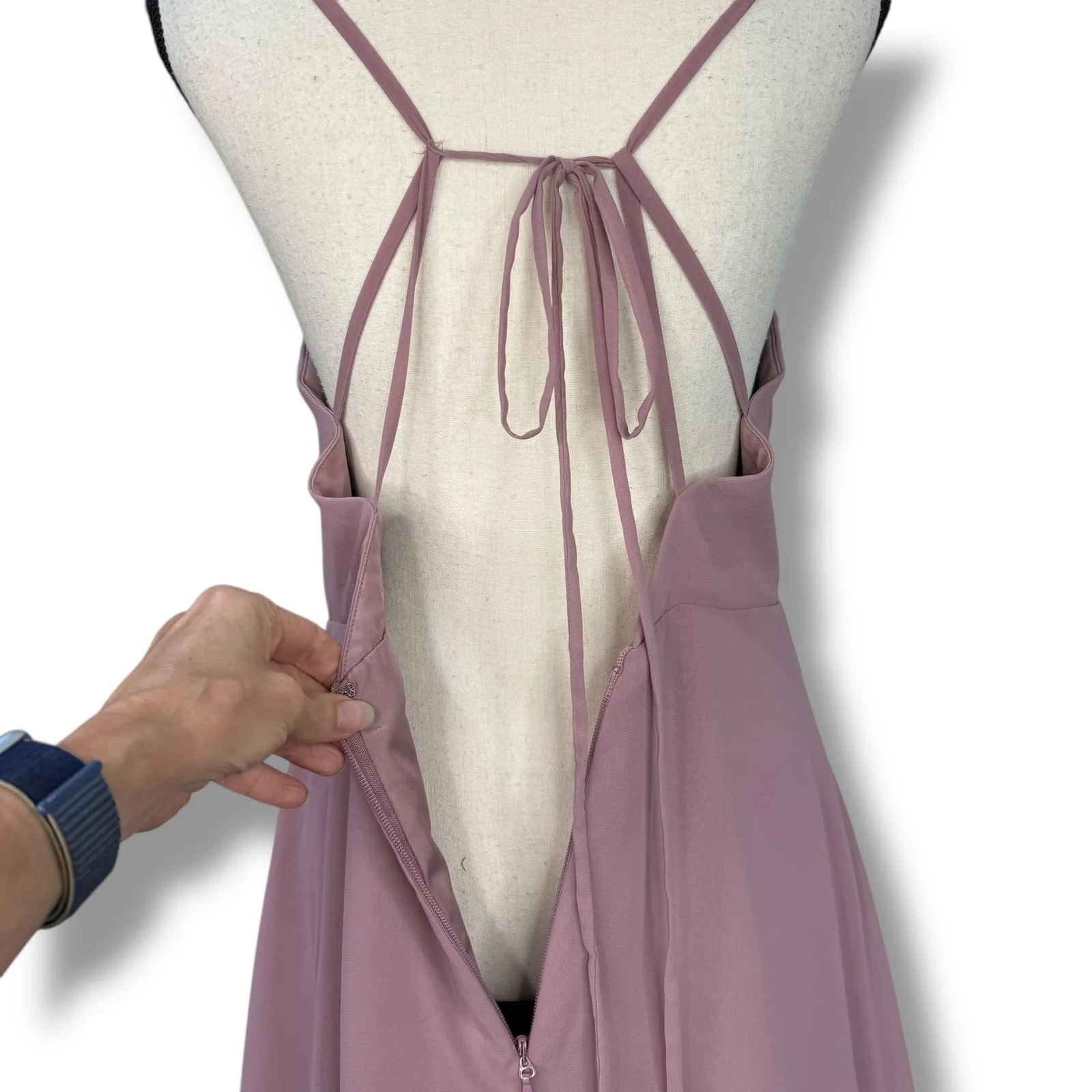 Azazie Everleigh Dress Vneck Dusty Rose Aline Floor Length Maxi Formal Size A8 - Image 11