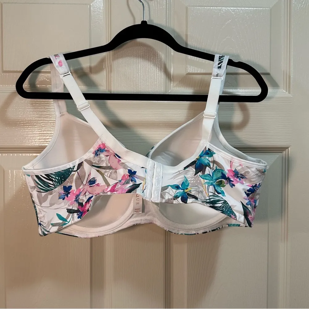 Cacique Lightly Lined Balconette Bra 44DD Underwire White Pink Floral Tropical - Image 4