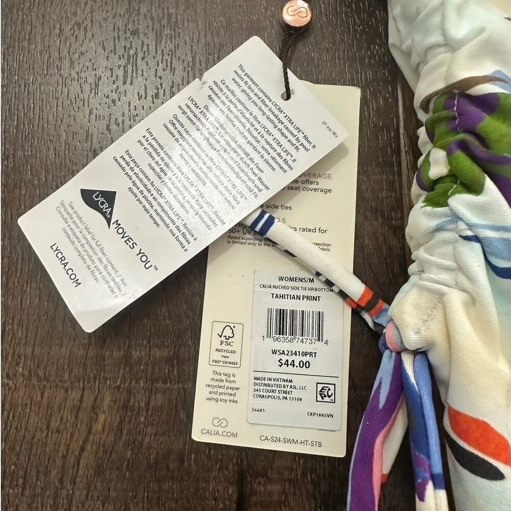 NWT CALIA Women's High Waisted Ruched Side Tie Swim Bottoms Size Medium White - Image 6