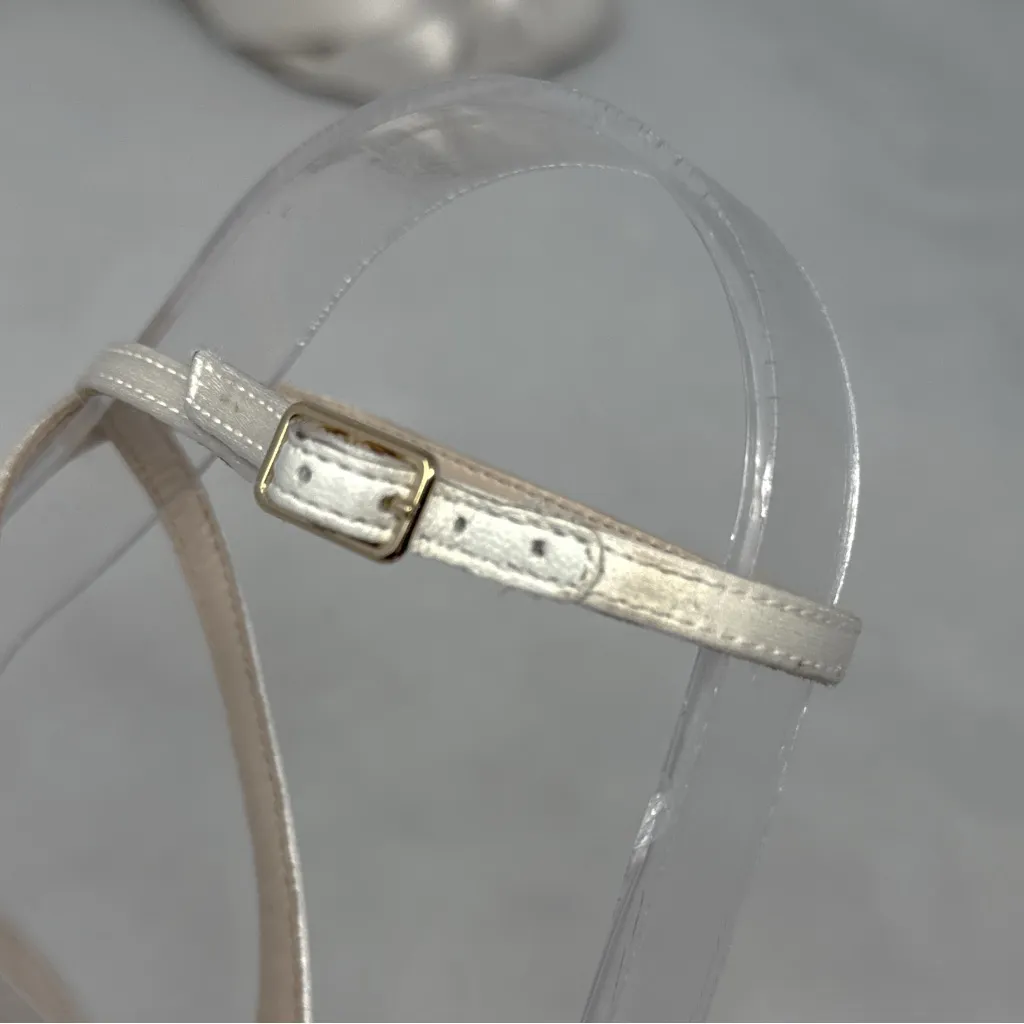 Aquazzura Nina 85 Silk Satin Knot Ankle Strap Block Heel Sandals Bridal White Size 6.5 - Image 9