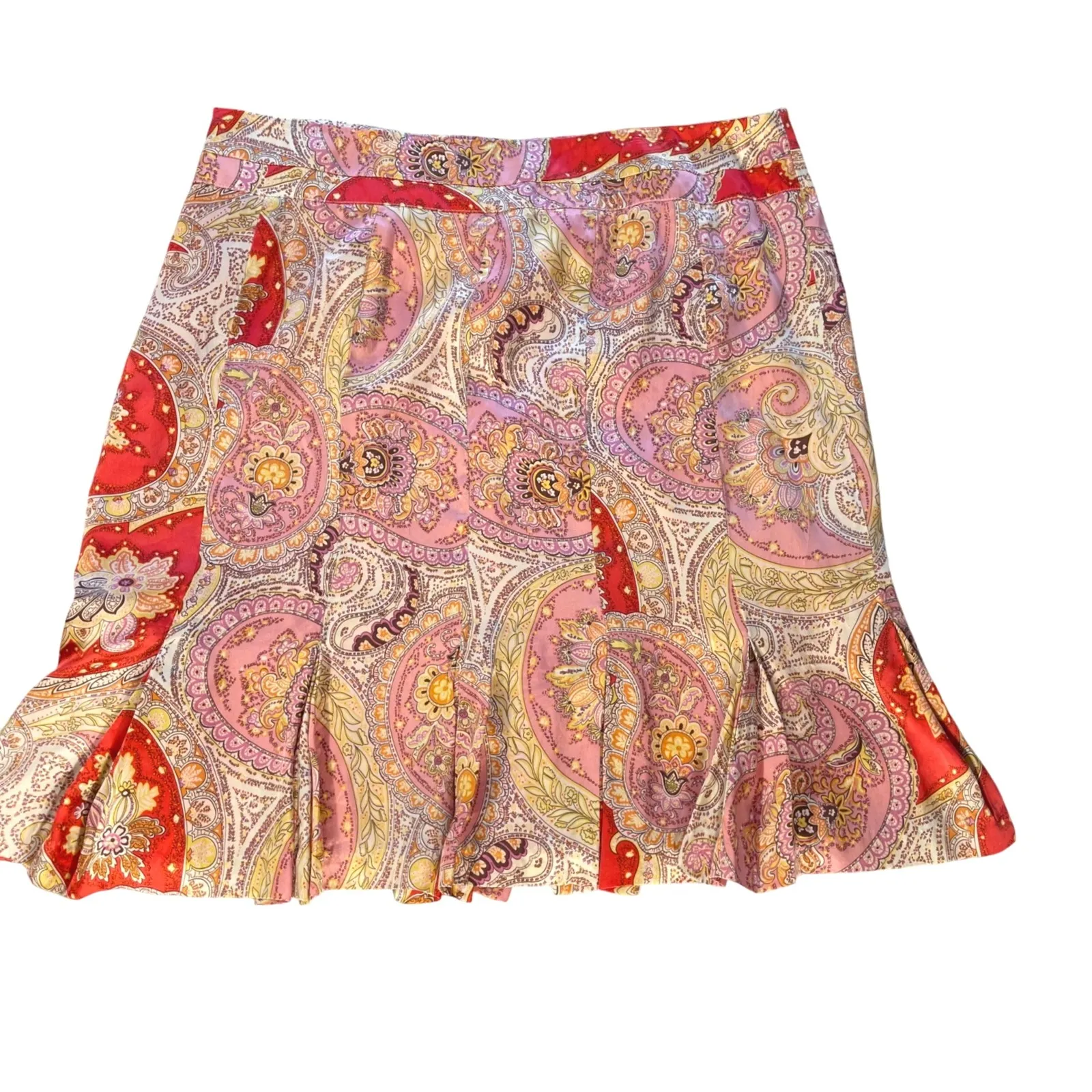 Vision Apparel Women's Silk Skirt Size 14 Paisley Red Pink Lined Y2K Early 2000s - Image 6