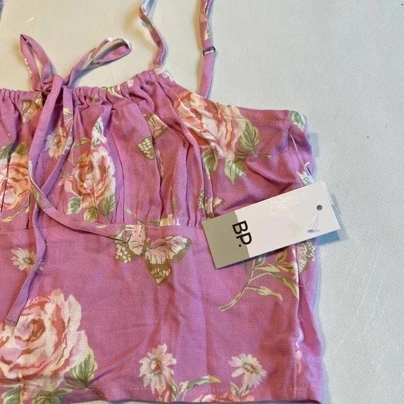 BP Floral Print Tie Front Cami Top‎ Adjustable Straps Purple Small - Image 3
