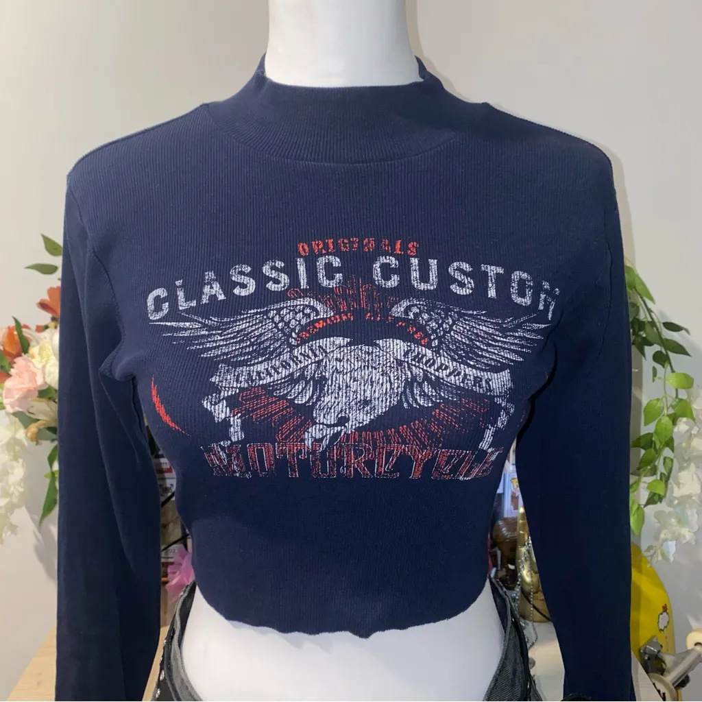 Forever 21 2000s vintage skater girl motorcycle long sleeve turtle neck crop top - Image 3