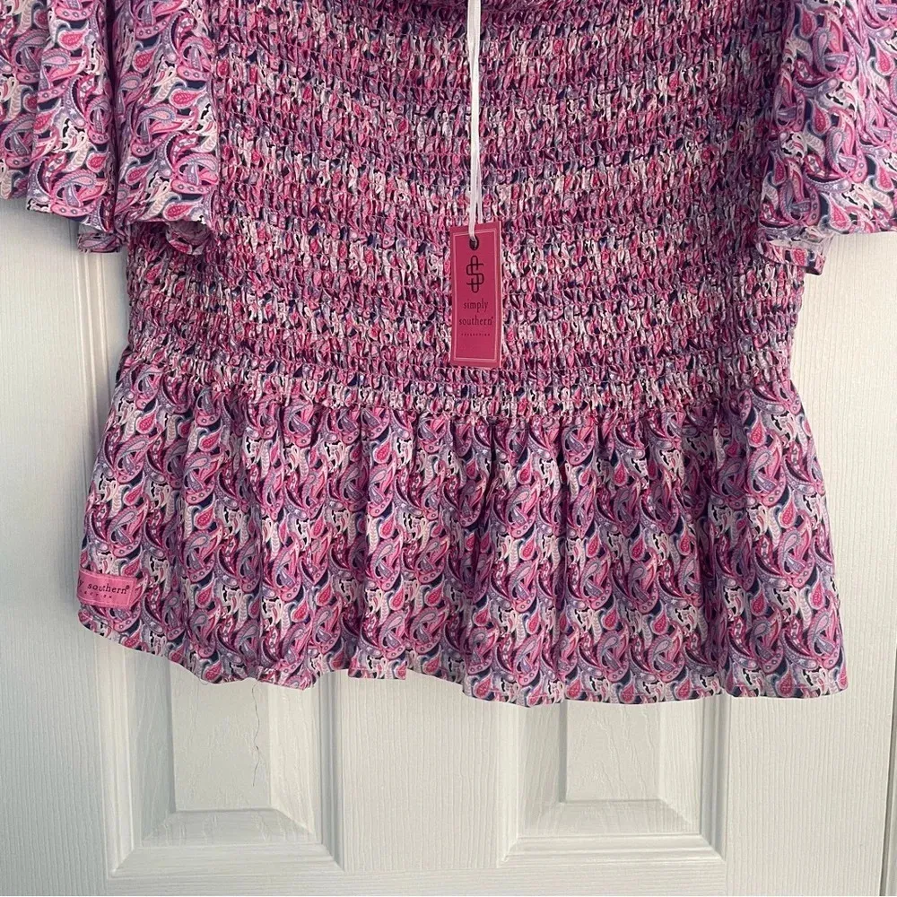 Simply Southern Women’s  Paisley Flared Patterned Purple and Pink Blouse Size XL - Image 3
