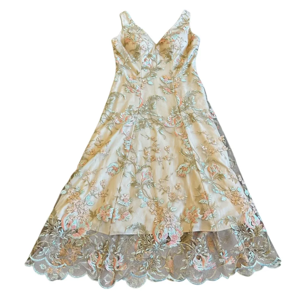 Hitherto BHLDN Eloizia Floral Embroidered Beige Dress Knee Length Size 4 Women's - Image 14