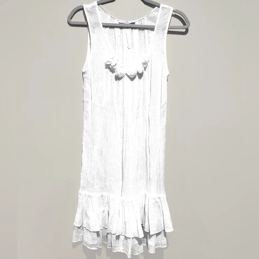 REBECCA TAYLOR WHITE GAUZY COTTON TIERED RUFFLE COVERUP SLEEVELESS TANK DRESS 4 - Image 5