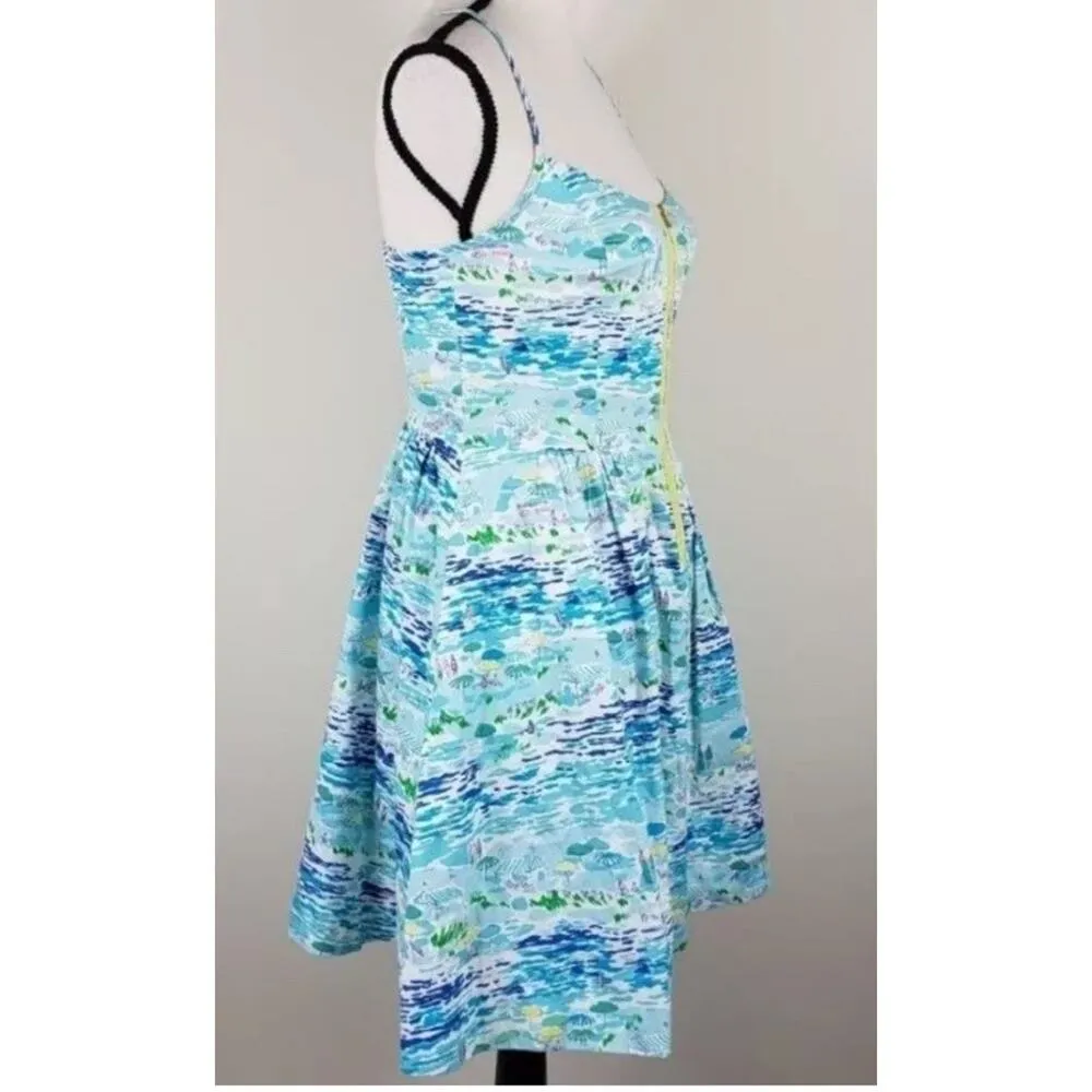 Lilly Pulitzer Alexi Dress ResortWhite High Tide Toile Zipper Front Size 2 - Image 4