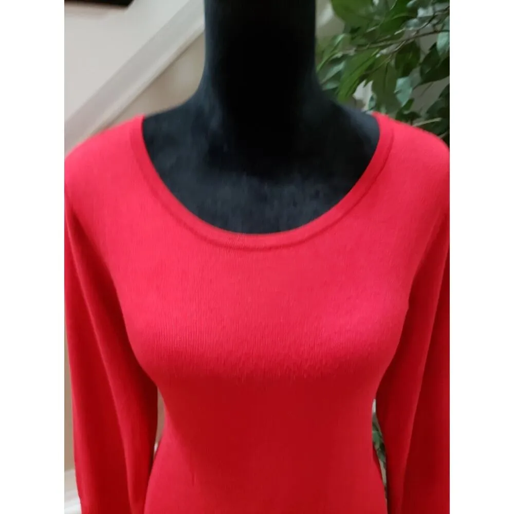 Cable & Gauge Women's Red Solid Rayon Round Neck Long Sleeve Sweater Size XL - Image 4