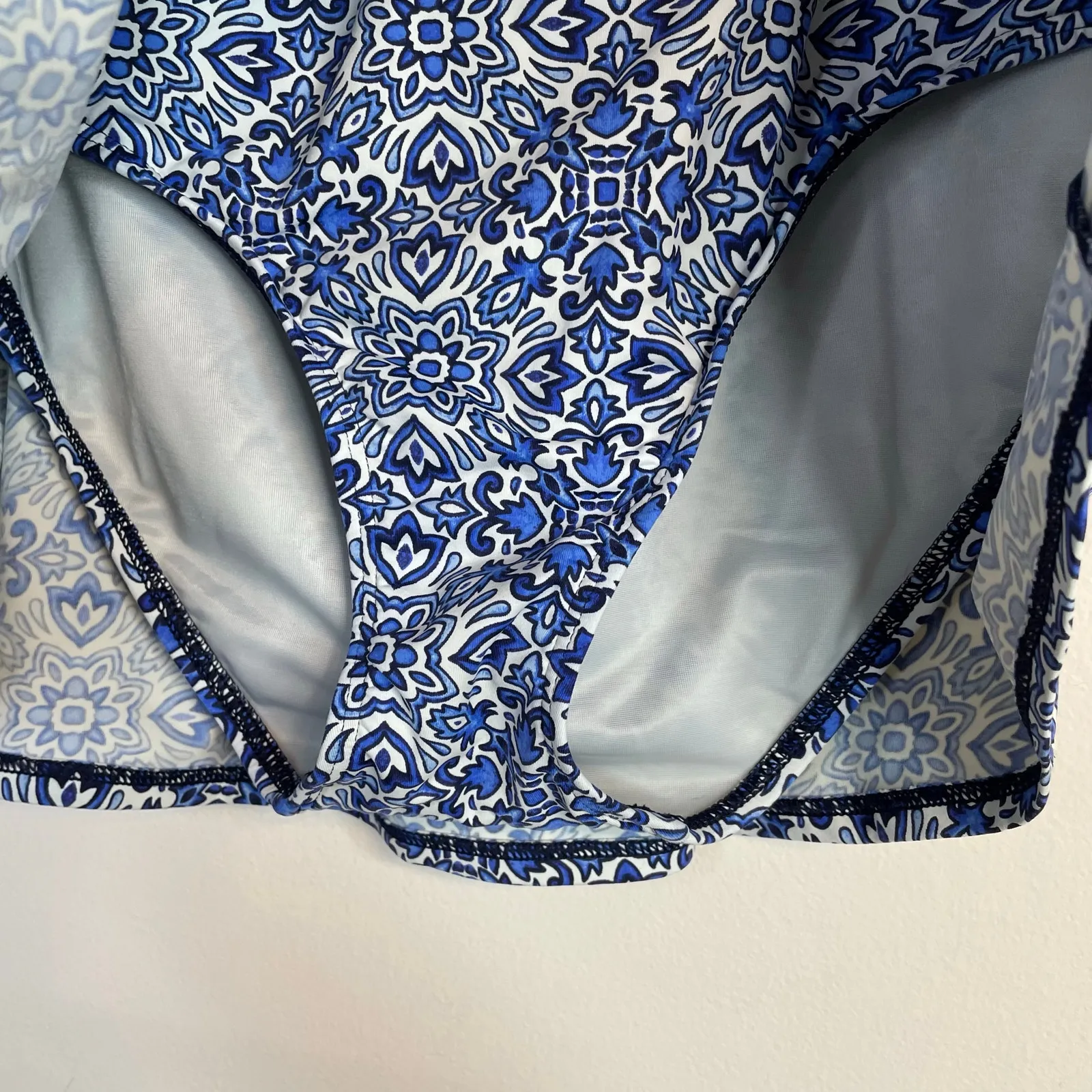 Lands End Tummy Control Swim Skirt Skirted Bottoms Blue Sea Majolica Tile 12 - Image 5