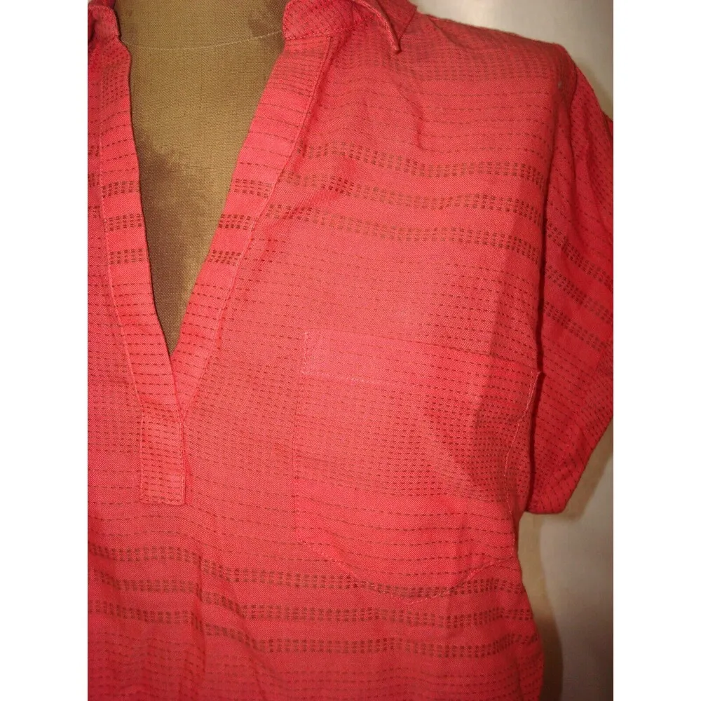 New Womens PrAna NWT S Orange Stripes Emery Top Organic Cotton Papaya SS Pocket - Image 2