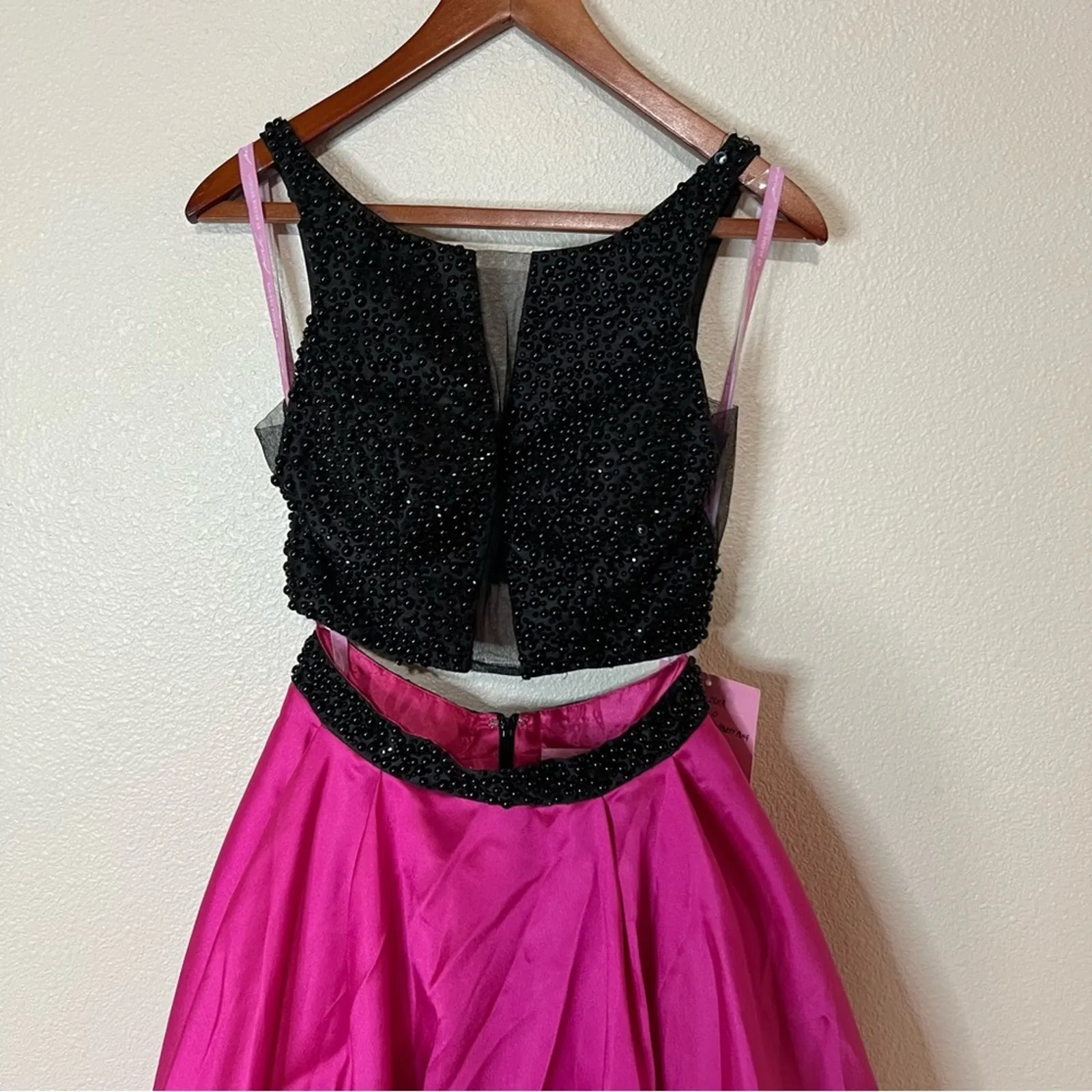 PINK by Alexia Designs 5611 black beaded hot pink satin two piece dress NEW 0 - Image 3