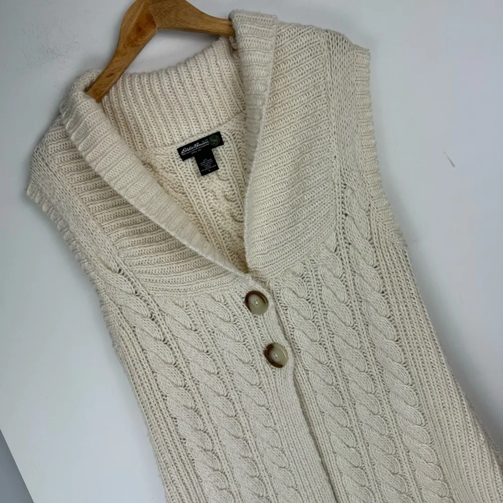 Eddie Bauer  Cable Knit Sweater Vest Cardigan Sz Large Wool Blend Button Front - Image 4