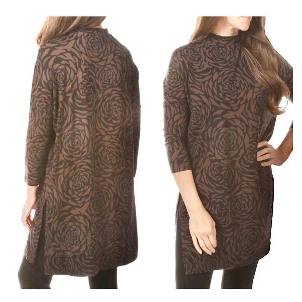 Masai Copenhagen Floral 3/4 Sleeve Mock Neck Tunic Sz L Brown Size L - Image 3