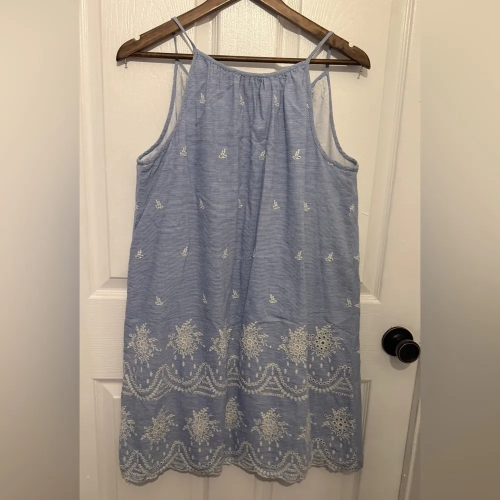 KAREN KANE Women’s Light Blue Eyelet Detail Sleeveless Tassel Tie Neck Dress - Image 2