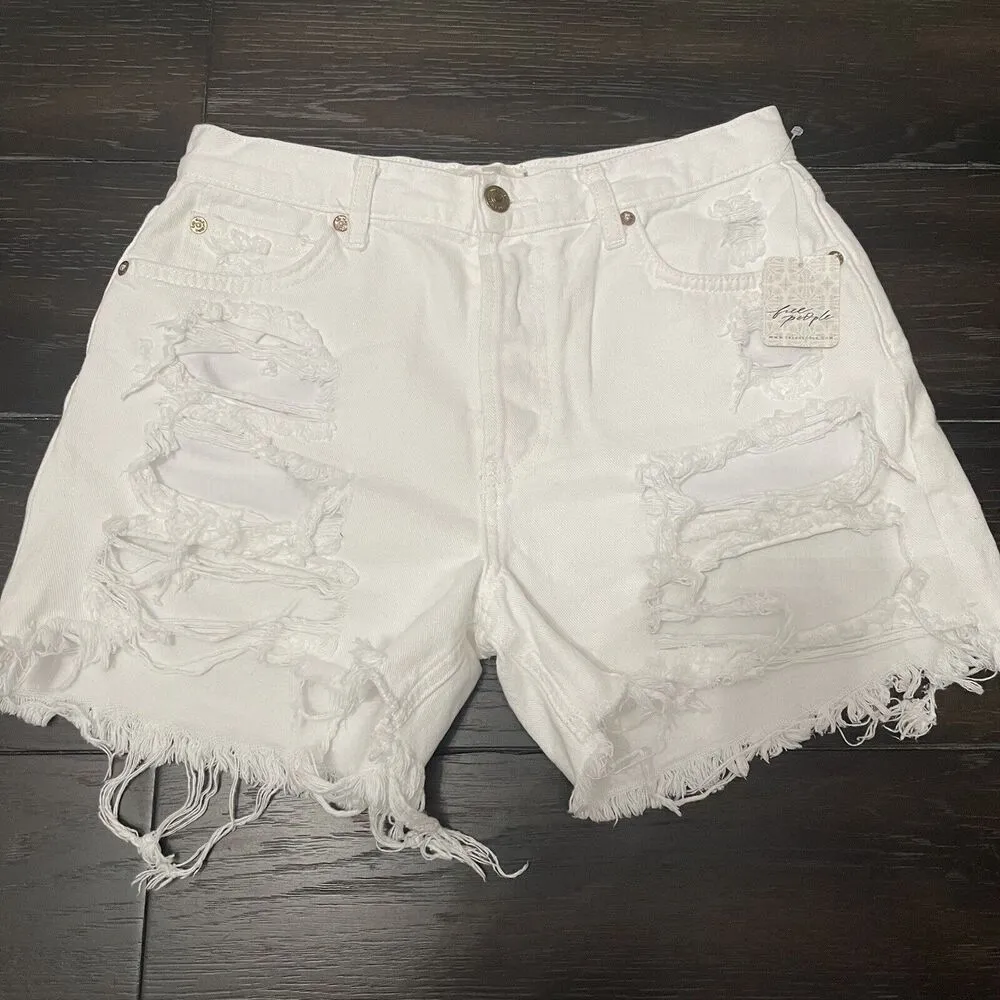 We The Free Maggie Denim Shorts Size 27 NWT White Distress Festival - Image 2