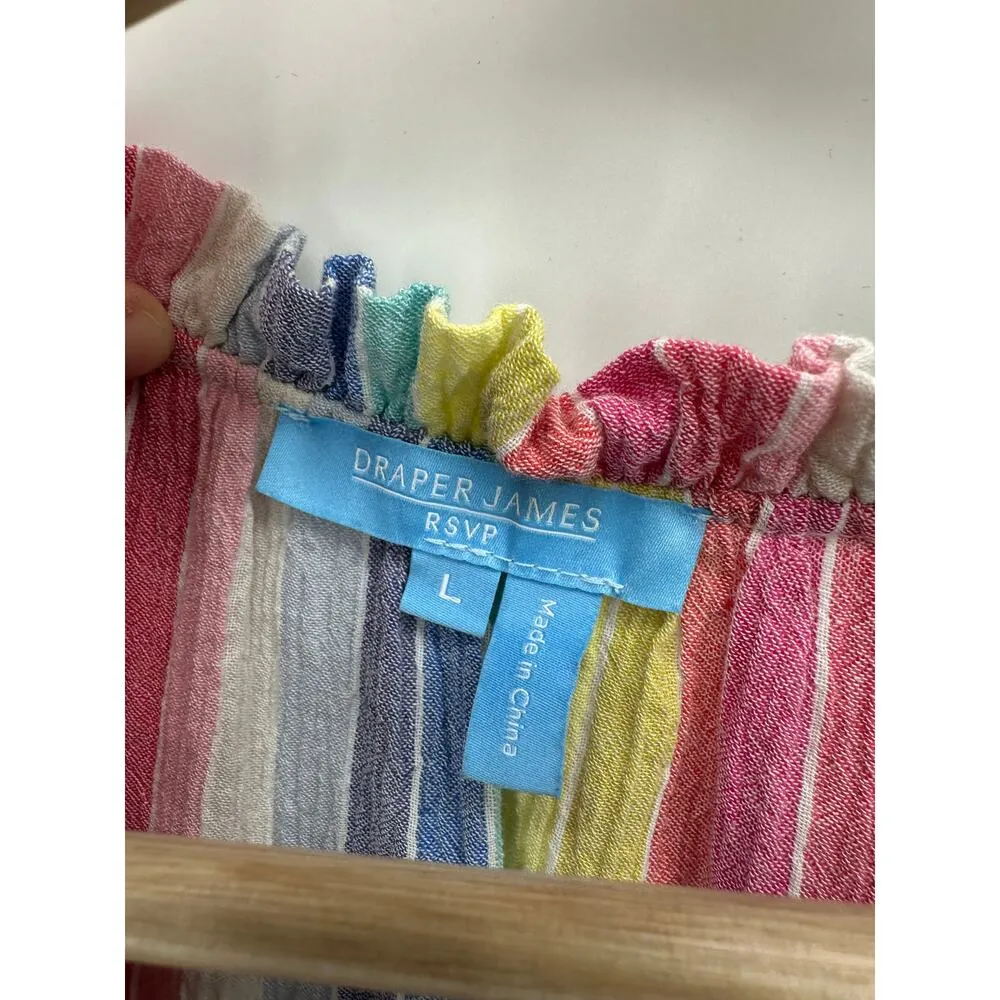 Drapers James RSVP Dress Women Large Pastel Striped Knee Length Rainbow Pockets - Image 6