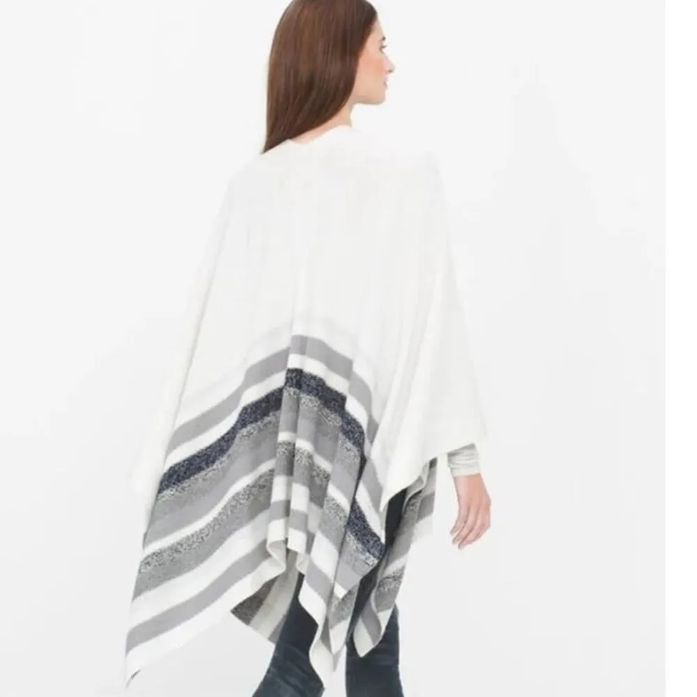 White House black market Ruana Cape striped, black, white gray one size medium - Image 2