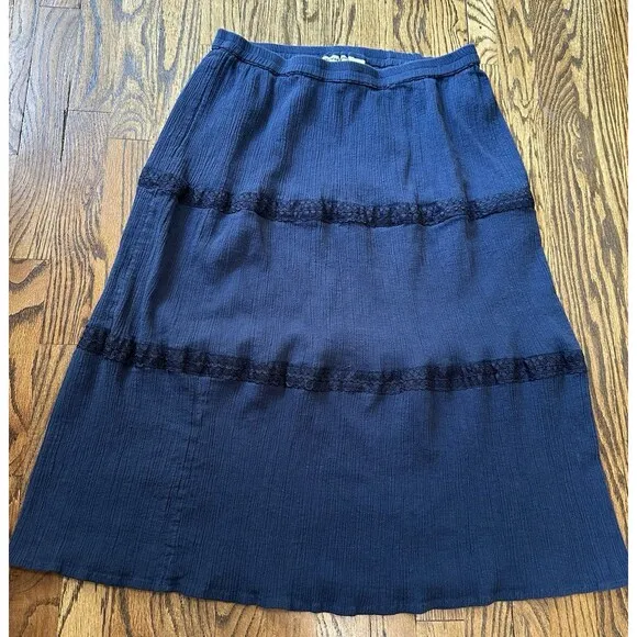 Cathy Daniels 100% Cotton Midi Skirt Sz L Tiered Blue Pull-on Hippie Cottagecore - Image 1