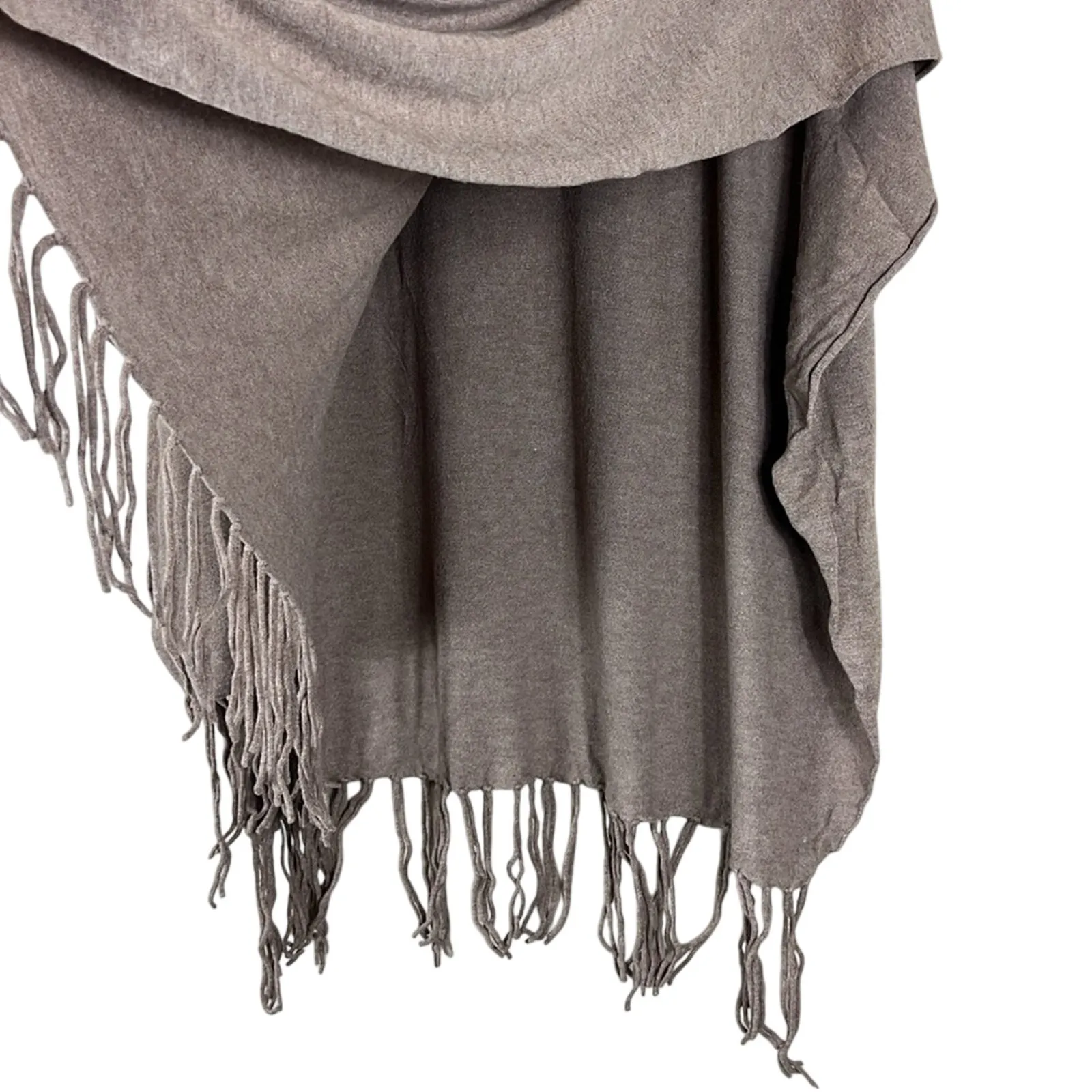 Lovestitch Poncho Sweater Womens OS Tan Fringe Cowl Neck Boho Earthy Lagenlook - Image 4