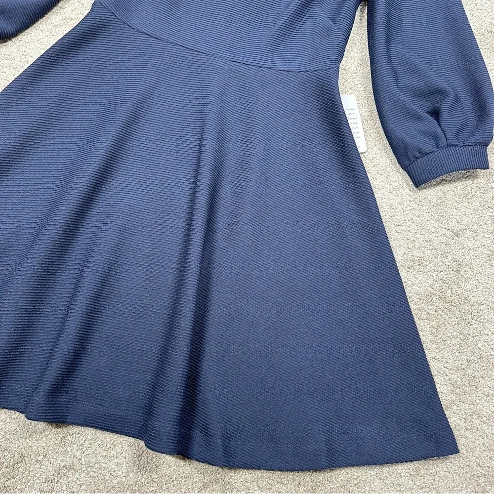 Gal Meets Glam Maggie Dress Textured Knit Fit And Flare Dress Navy Size 6 - Image 8