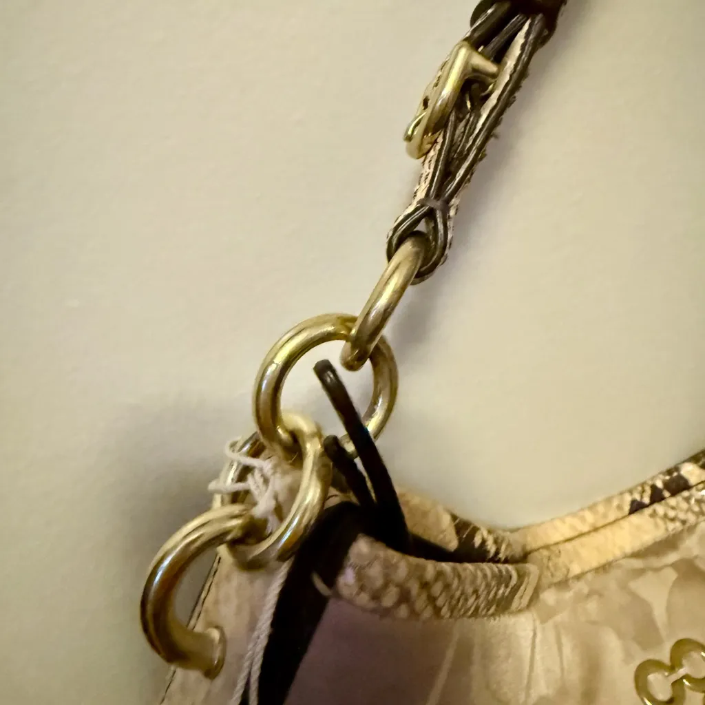 Coach Signature Jacquard Hobo Shoulder Bag w/ Snakeskin Trim - Image 2