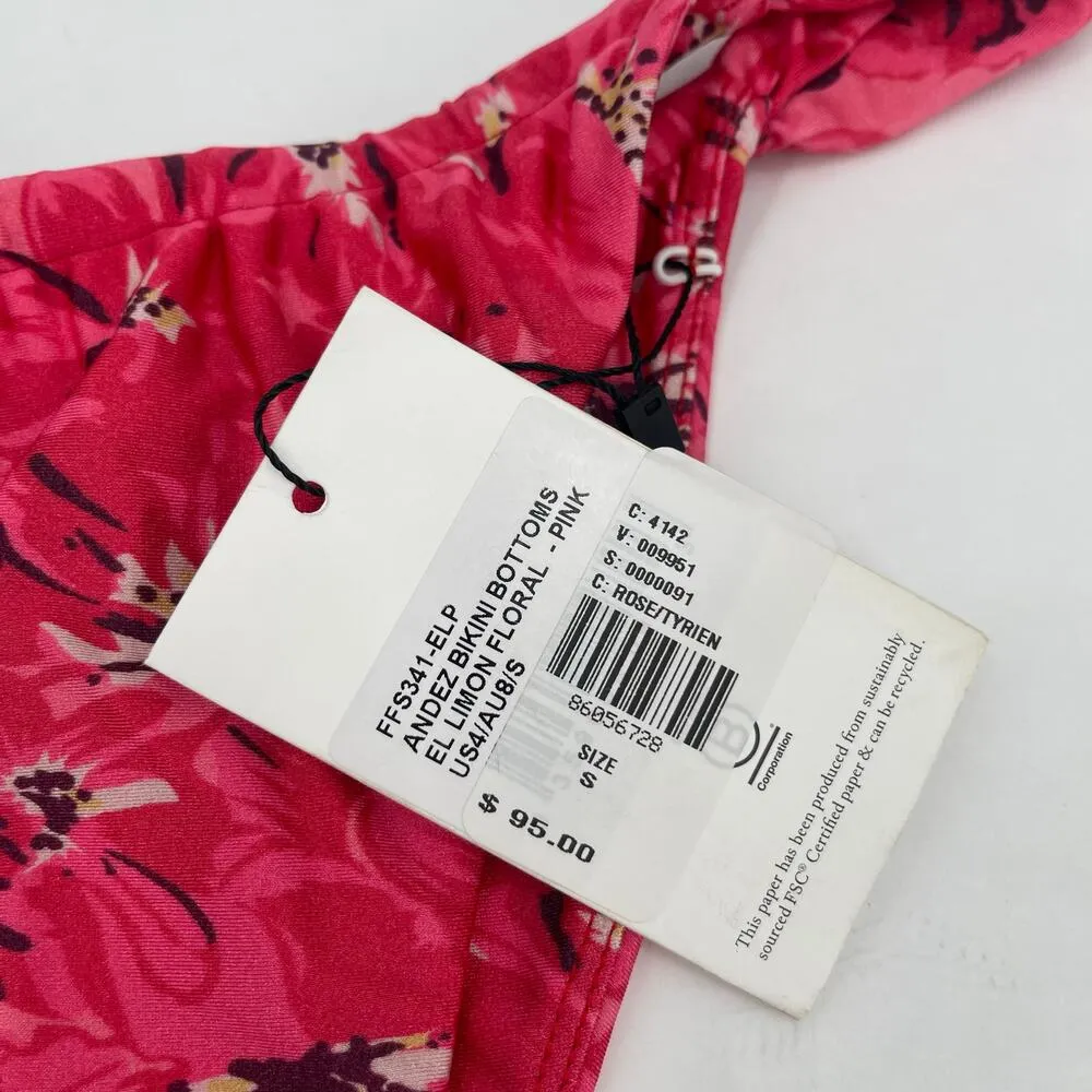 Faithfull The Brand Andez Bikini Bottoms Size Small El Limon Pink Floral Cheeky - Image 8